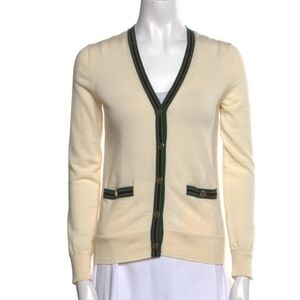 Tory Burch Color-block Madeline Size XS Women's Cardigan Beige Wool